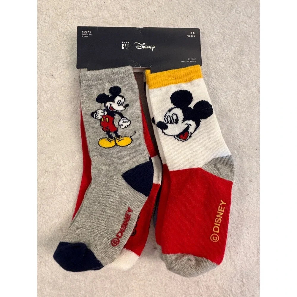 Baby Gap Disney Mickey Mouse Toddler Boy Socks 4-Pack Red Grey 4-5 Years NWT